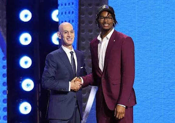 Dallas Mavericks 2026 First Round Pick Morez Johnson Jr. and NBA Commissioner Adam Silver