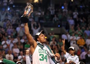 Boston Celtics' Paul Pierce celebrates w