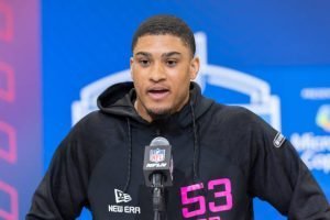 Xavier Watts speaks to the media during the 2025 NFL Scouting Combine at Lucas Oil Stadium in Indianapolis. LandonBuford.com