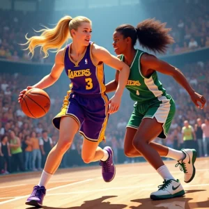 Cameron Brink #22 of the Los Angeles Sparks dribbles the ball while defended by Ezi Magbegor #13 of the Seattle Storm during the first half at Climate Pledge Arena on August 1, 2025, in Seattle, Washington. LandonBuford.com