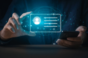 Digital interface displaying identity verification process.
