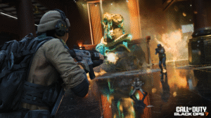 Player in Call of Duty: Black Ops 7 running through a multiplayer map.