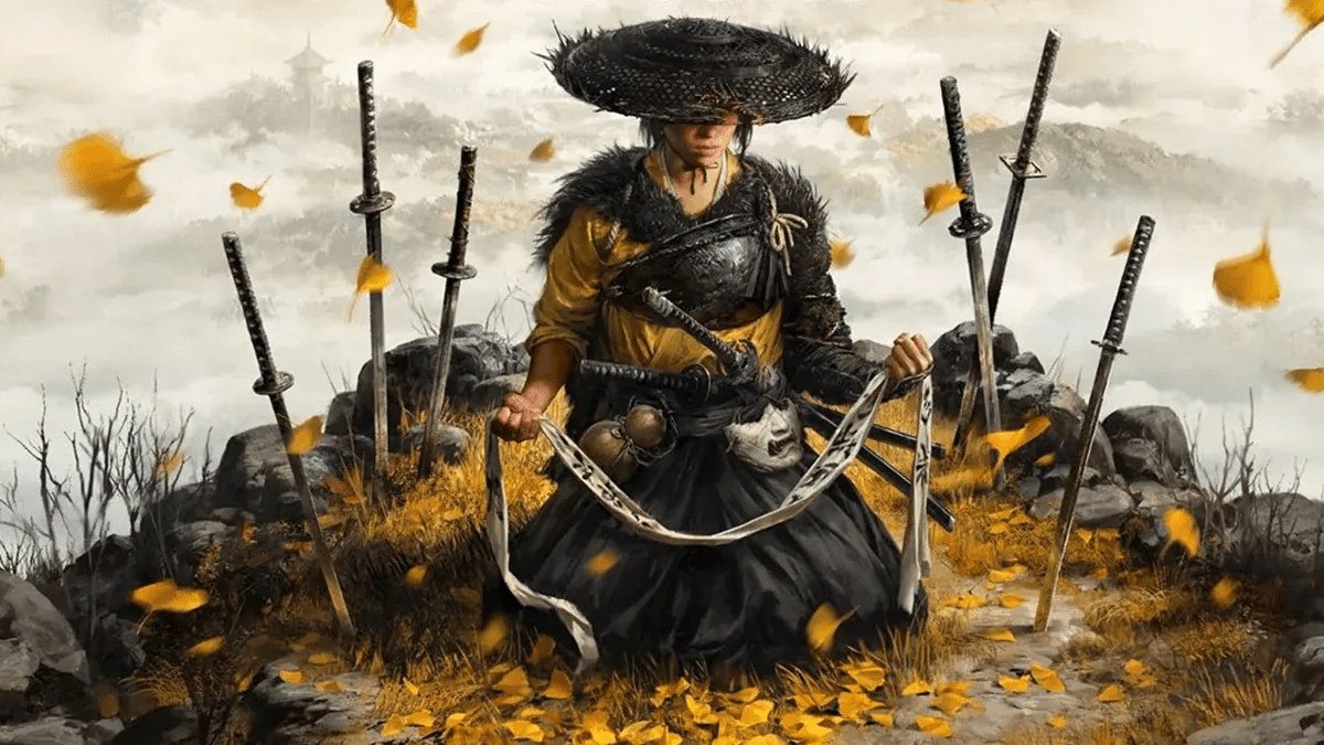 Editorial illustration of a lone samurai blade fading into mist, with a ghostly figure and a mountainside, suggesting a departure from the traditional myth.